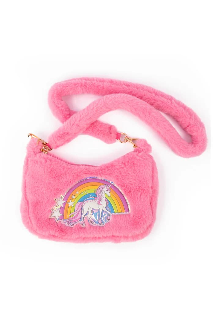 Schoudertas regenboog met knuffel (roze)