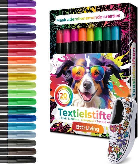 Textielstiften — 20 kleuren, wasbaar
