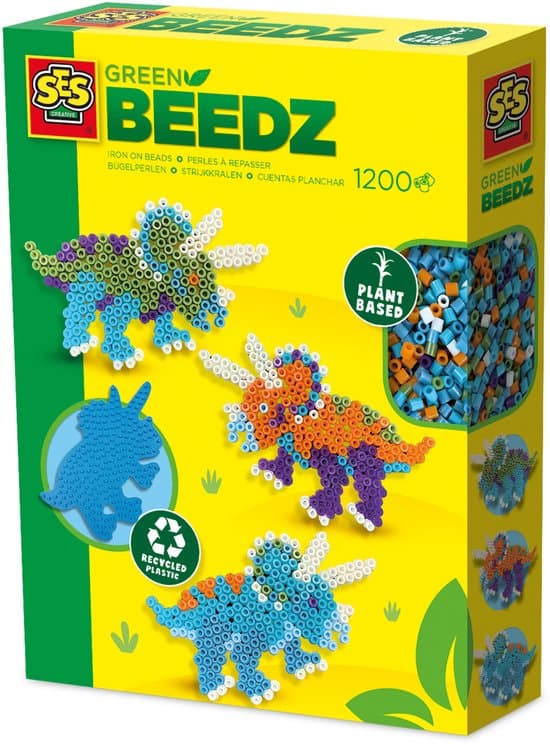 SES Green Beedz — strijkkralen dino’s, van suikerriet (1200 stuks)