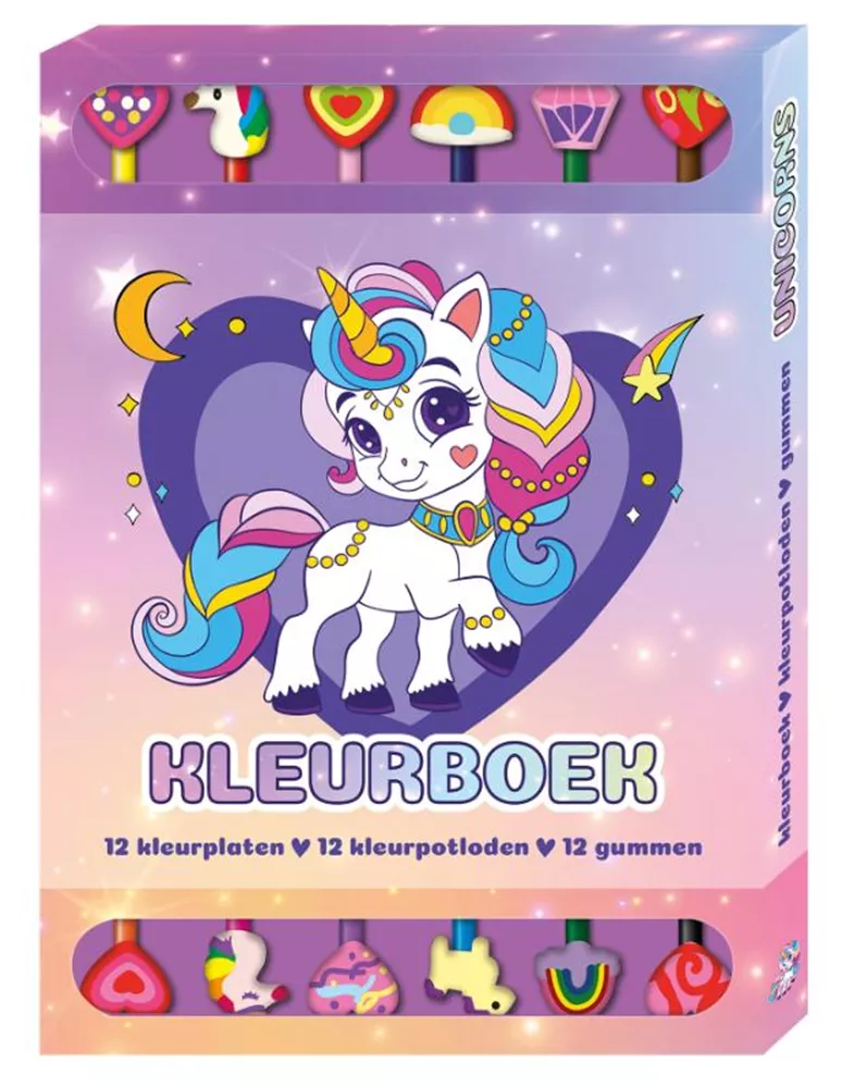 Kleurboek-box eenhoorn (met potloden & gummen)