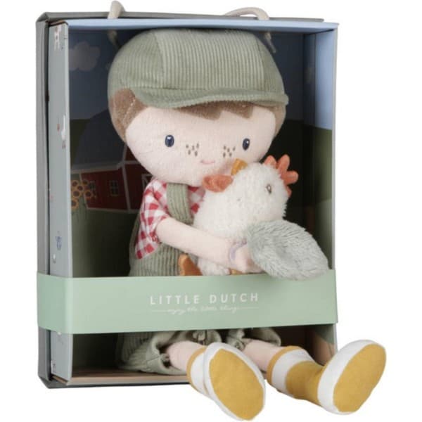 Knuffelpop Boer Jim met kip 35cm