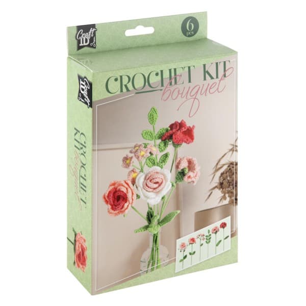 Haakset bloemenboeket roze