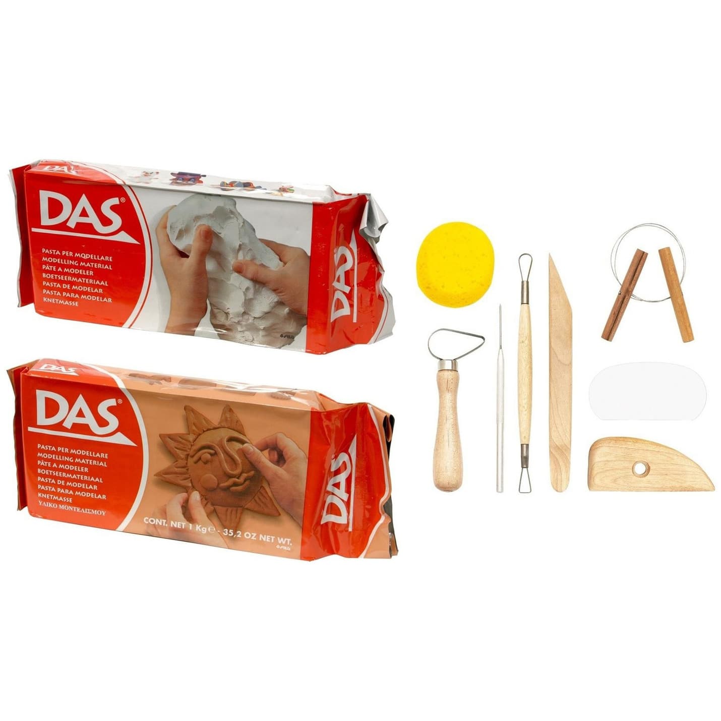 Boetseer klei pakken combie set - 1x kilo terracotta - en 1x kilo witte klei - Met gereedschap