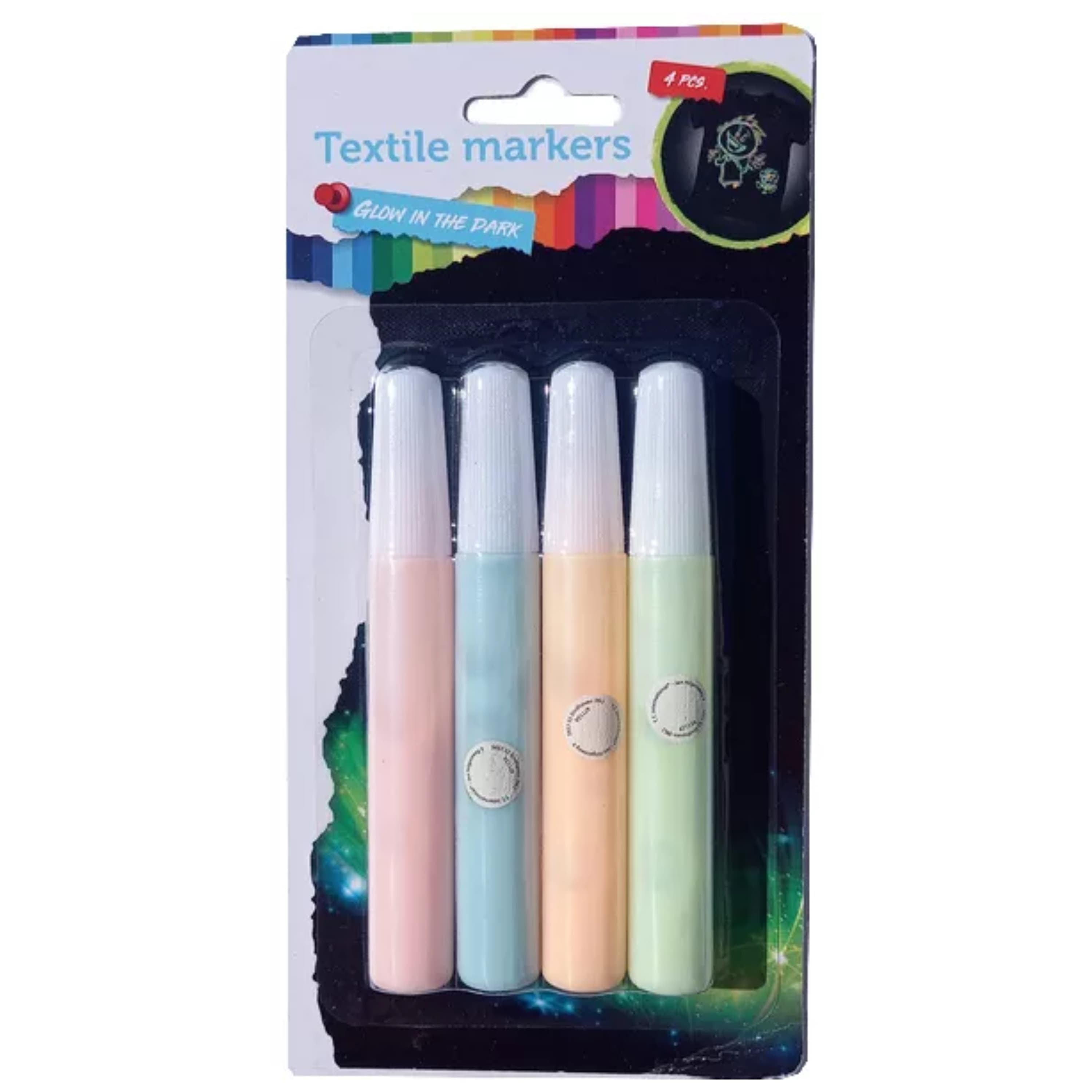 Textielstiften glow in the dark (4 stuks)