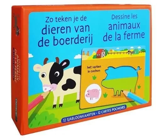 Zo teken je de dieren van de boerderij - 12 sjabloonkaarten