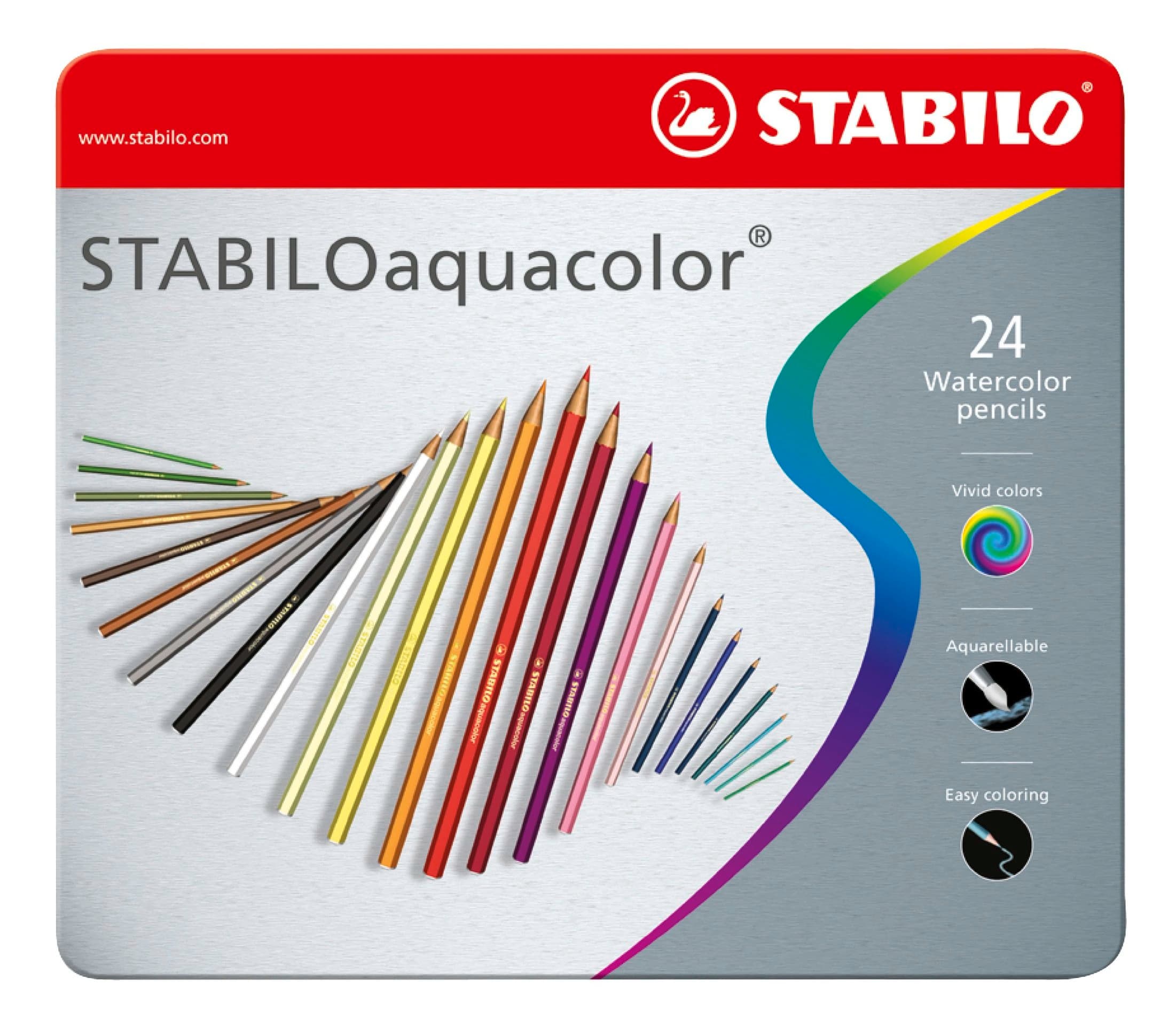 STABILO Aquacolor ARTY - Premium Aquarel Kleurpotloden - Metalen etui - 24 kleuren