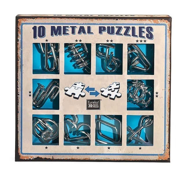10 Metalen puzzels (blauwe doos) - Eureka Denkpuzzel