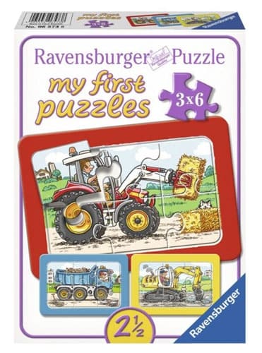 Graafmachine, tractor en kiepauto (3x 6) - Ravensburger Inlegpuzzel|Legpuzzel