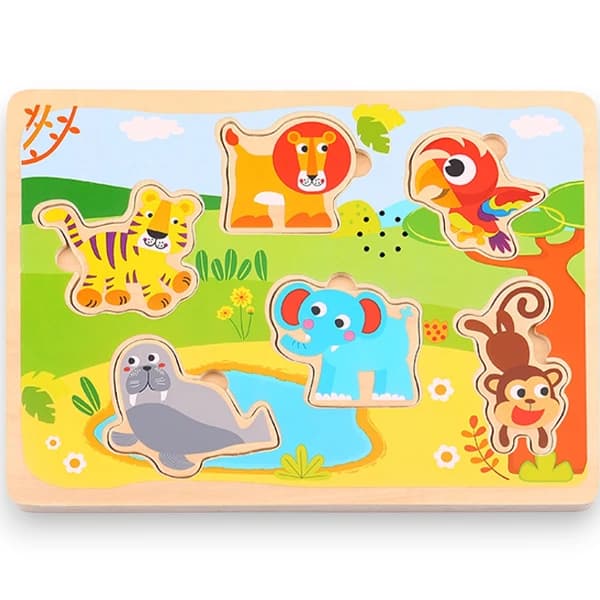 Tooky Toy — houten geluidspuzzel wilde dieren