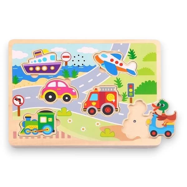 Tooky Toy houten geluidspuzzel voertuigen