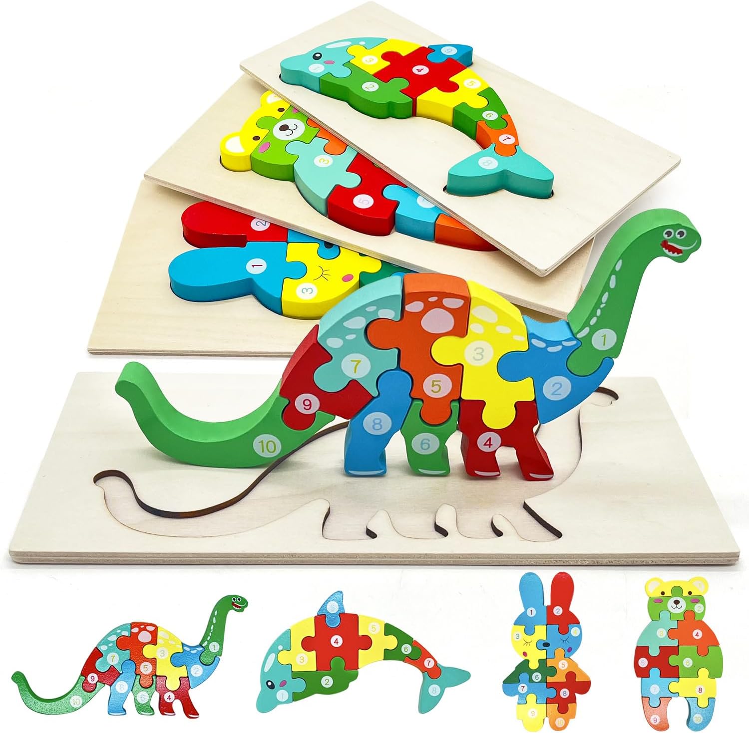 Houten Puzzel Kinderen 2 Jaar, Puzzel Montessori Speelgoed 2 3 4 Jaar Meisje en Jongen, Educatief Speelgoed Cadeau Meisjes en Jongens Voor Peuters 1, 2, 3, 4 Jaar, 4 Stuks