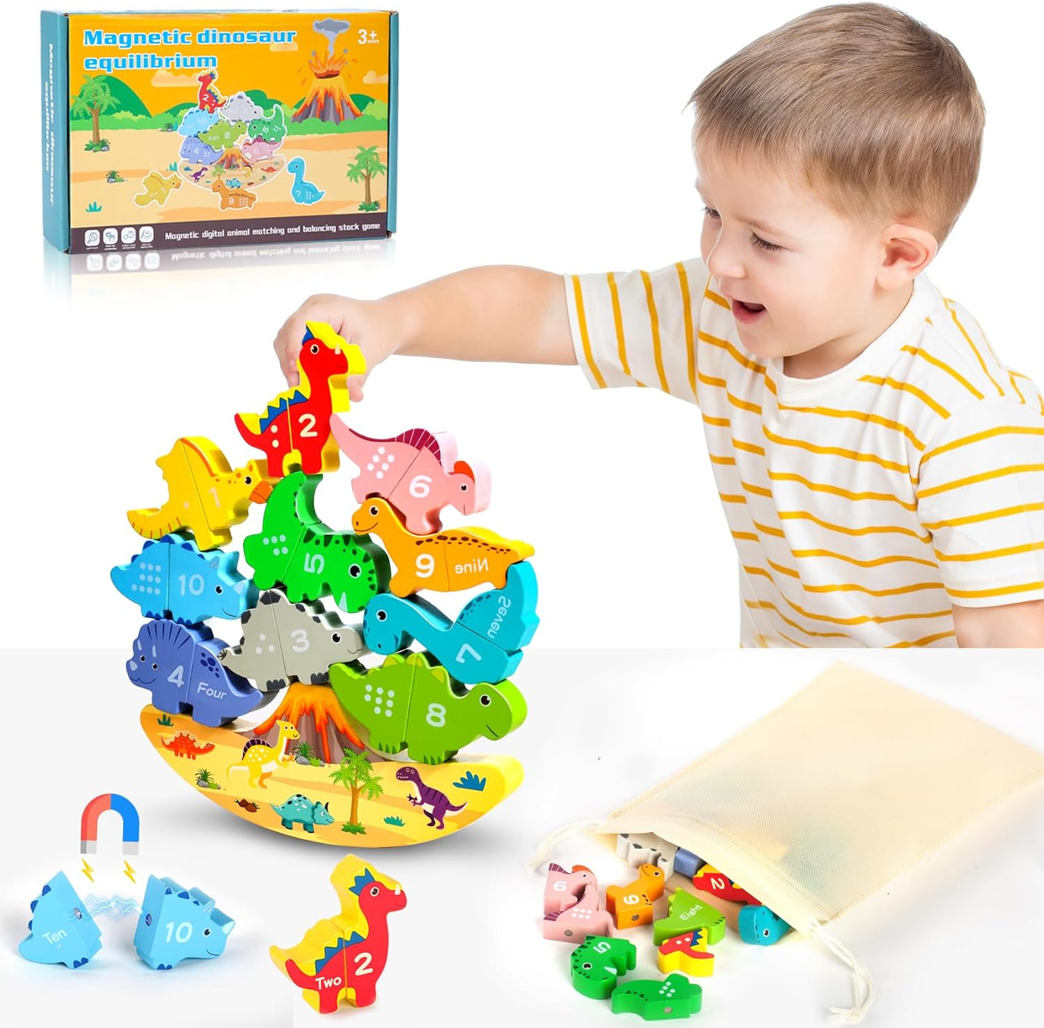 GUYUWE Stapelspel vanaf 2, 3, 4, 5 jaar, dinosaurus, stapelspeelgoed, Montessori-speelgoed van hout, cadeaus voor kinderen, pedagogische magnetische match GUYUWE Stapelspel vanaf 2, 3, 4, 5 jaar, dinosaurus, stapelspeelgoed, Montessori-speelgoed van hout, cadeaus voor kinderen, pedagogische magnetische match