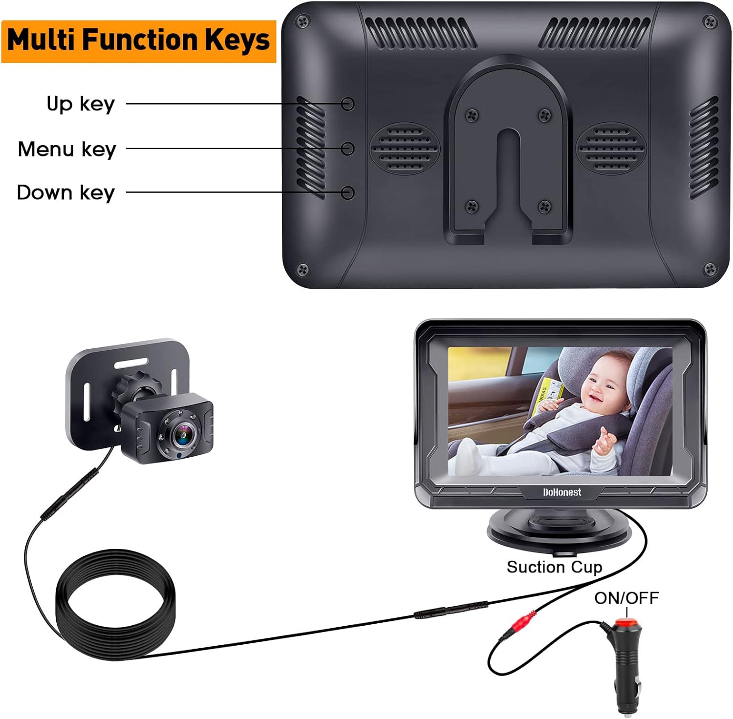 DoHonest Baby Car Camera for Backseat: HD 1080P Easy Setup Carseat Camera Rear Facing Infant - Crystal Night Vision 360° Rotating Baby Car Monitor for Kids - V33 DoHonest Baby Car Camera for Backseat: HD 1080P Easy Setup Carseat Camera Rear Facing Infant - Crystal Night Vision 360° Rotating Baby Car Monitor for Kids - V33