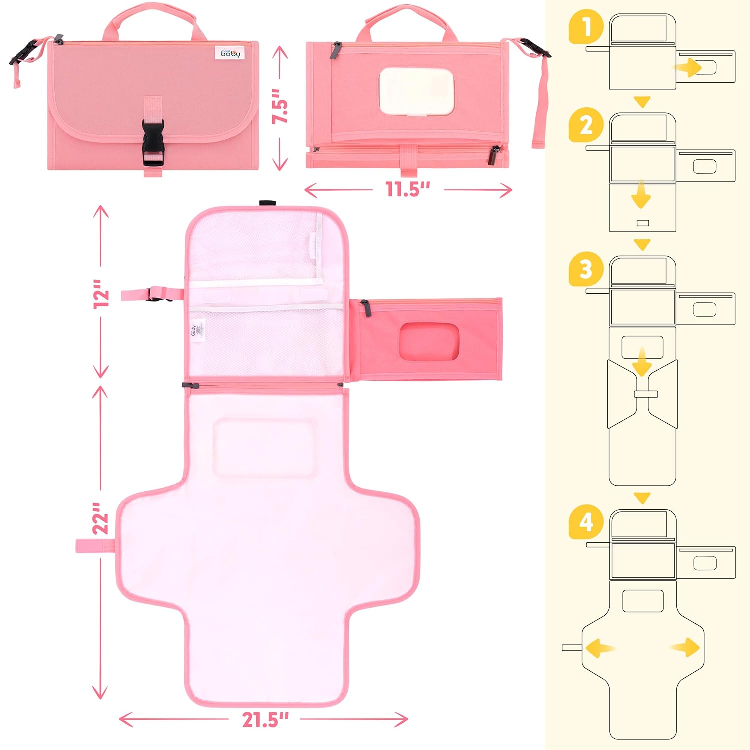 Portable Diaper Changing Pad, Portable Changing pad for Newborn Girl Boy - Baby Changing Pad with Smart Wipes Pocket â Waterproof Travel Changing Kit - Baby Gift by Kopi Baby Portable Diaper Changing Pad, Portable Changing pad for Newborn Girl Boy - Baby Changing Pad with Smart Wipes Pocket â Waterproof Travel Changing Kit - Baby Gift by Kopi Baby