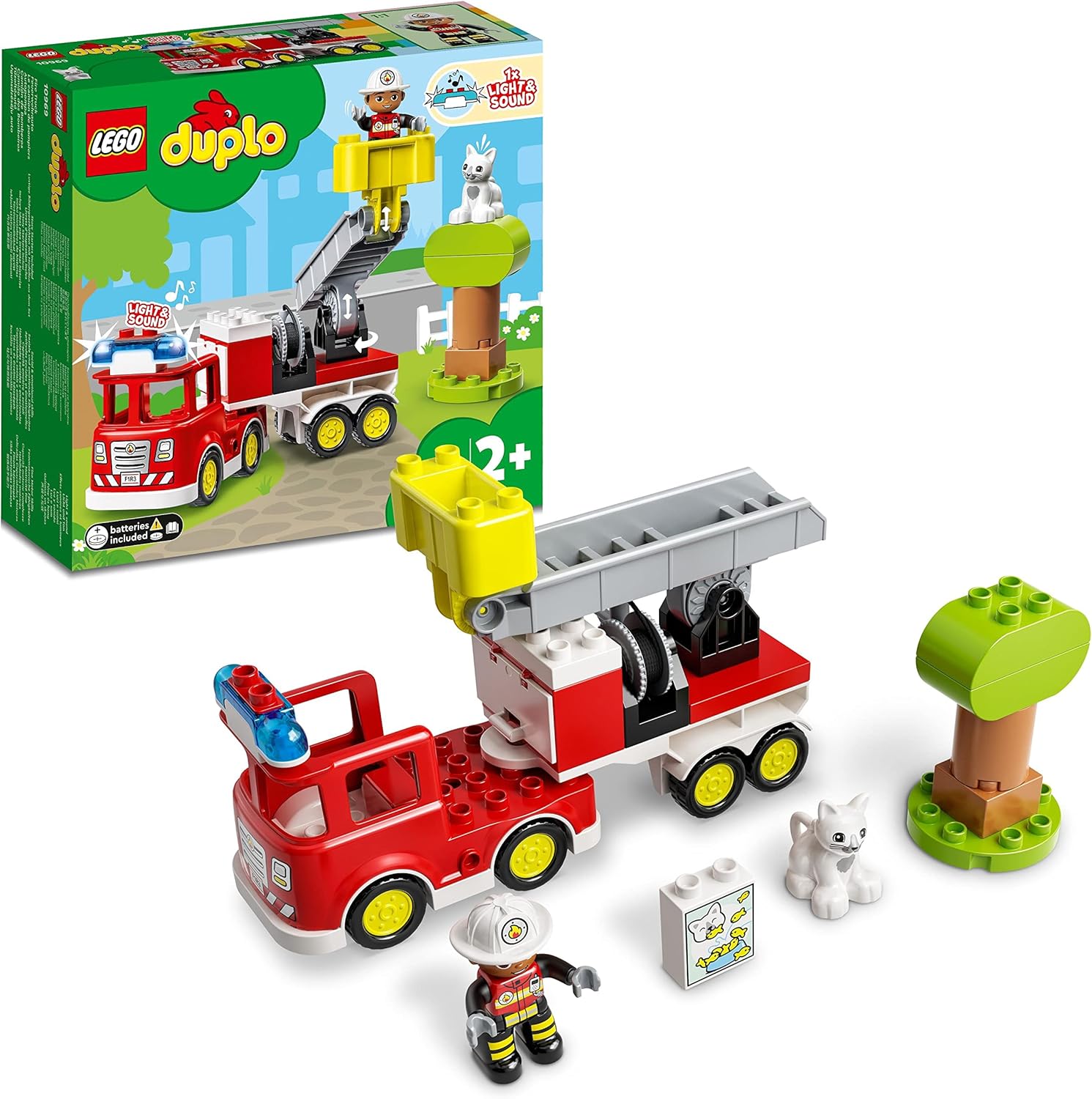 LEGO DUPLO Town Brandweerauto, Speelgoed Vrachtwagen met Zwaailicht en Sirene, Plus Brandweer- en Dieren Figuren, Educatief Cadeau voor Peuters vanaf 2 Jaar, Jongens en Meisjes 10969