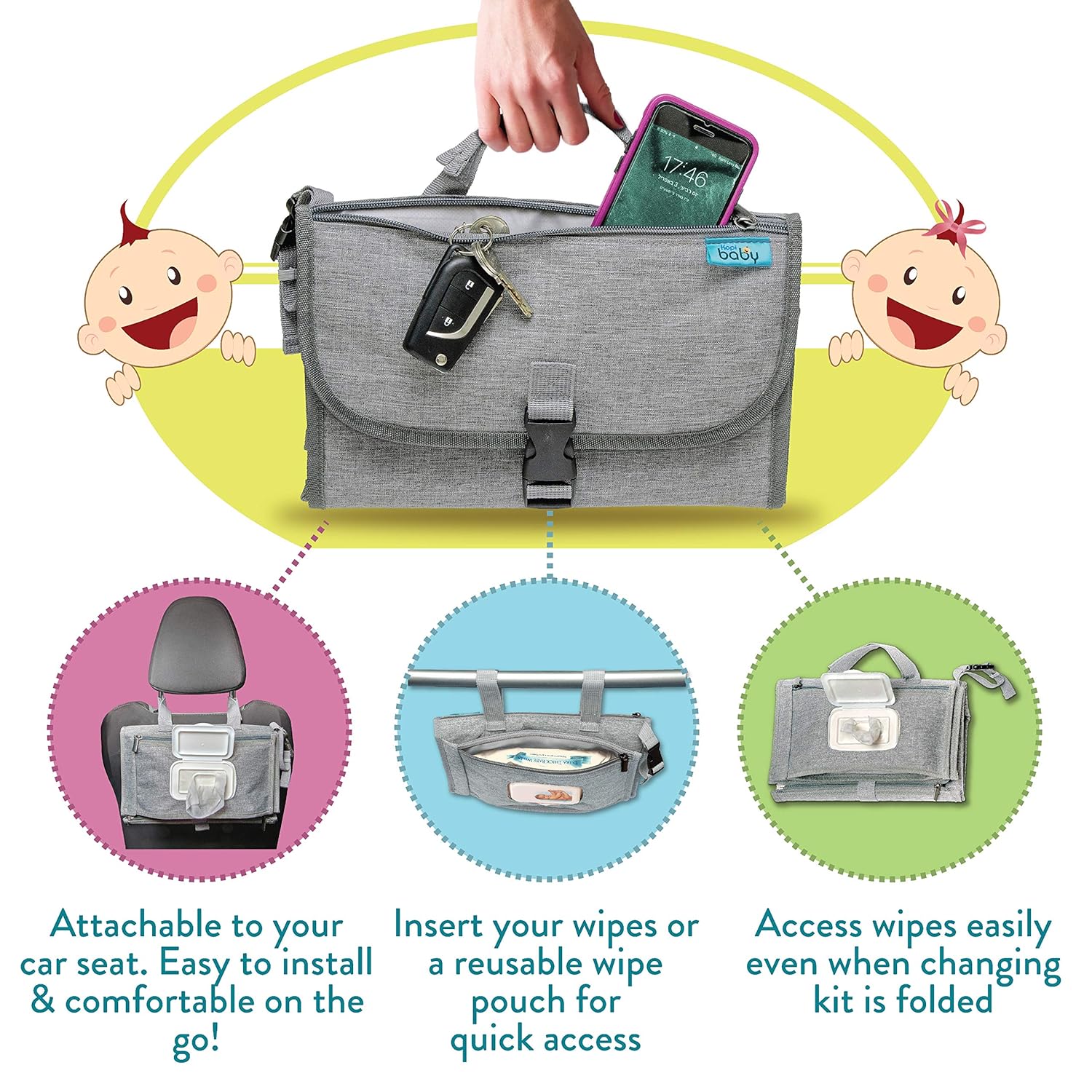 Portable Diaper Changing Pad, Portable Changing pad for Newborn Girl Boy - Baby Changing Pad with Smart Wipes Pocket – Waterproof Travel Changing Kit - Baby Gift by Kopi Baby - Pink Portable Diaper Changing Pad, Portable Changing pad for Newborn Girl Boy - Baby Changing Pad with Smart Wipes Pocket – Waterproof Travel Changing Kit - Baby Gift by Kopi Baby - Pink